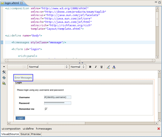 login.xhtml in VPE