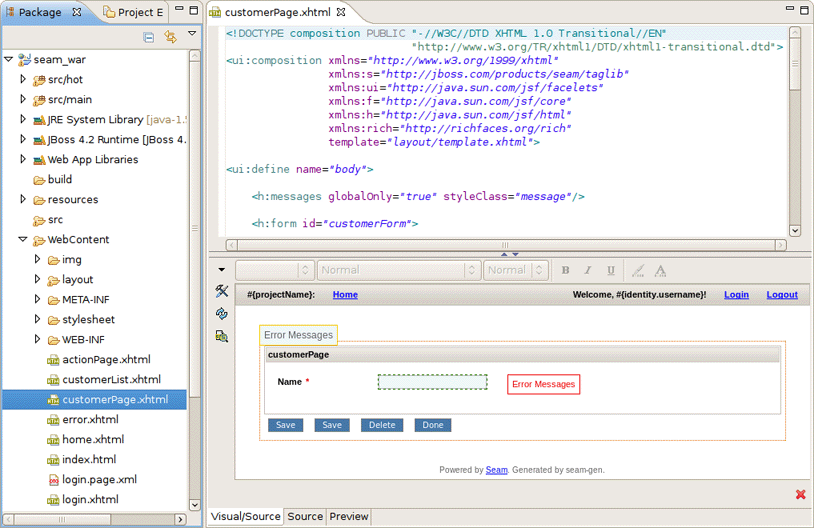 Entity Page in JBoss Tools HTML Editor.