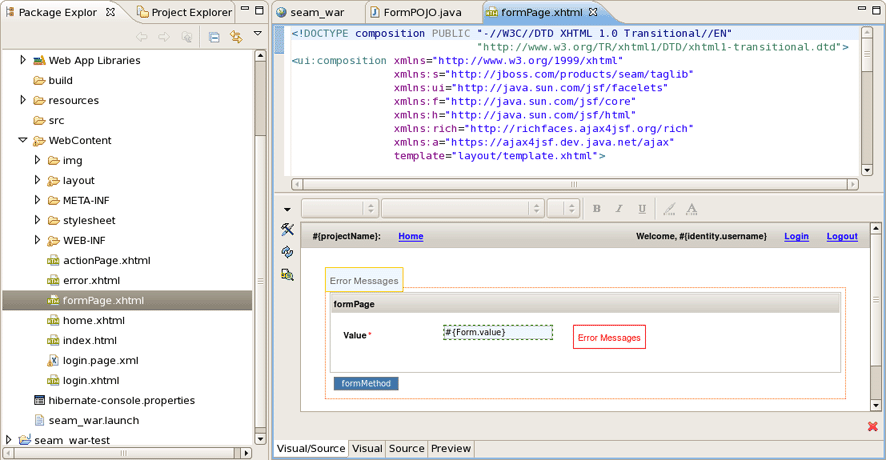 Form Page in JBoss Tools HTML Editor.