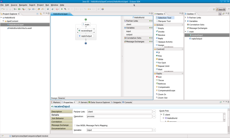 The BPEL editor view