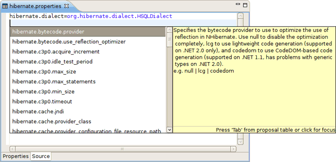 Content Assist in the Source view