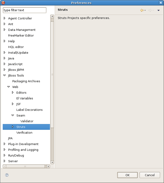 Struts projects preferences Page.