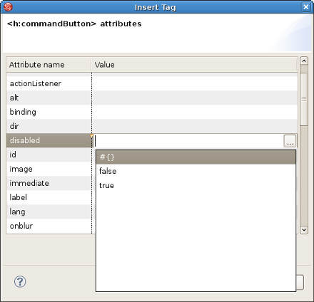Content Assist for Insert Tag Wizard