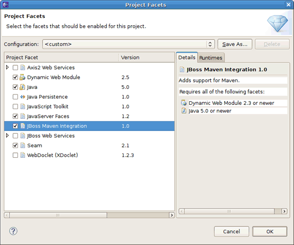 Enabling the Jboss Maven Integration Facet