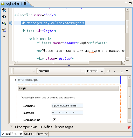 login.xhtml in VPE