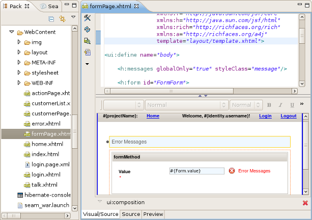 Form Page in JBoss Tools HTML Editor.