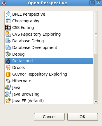 Selecting the Deltacloud perspective