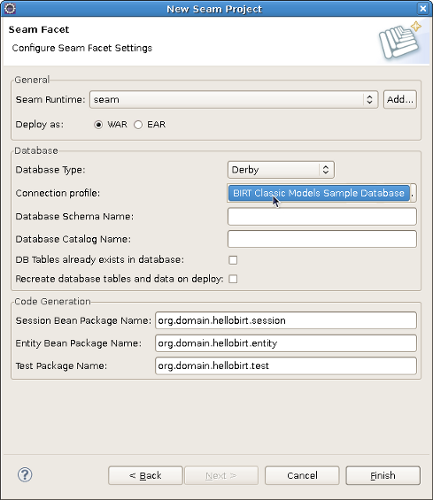 Configuring the Seam Facet settings