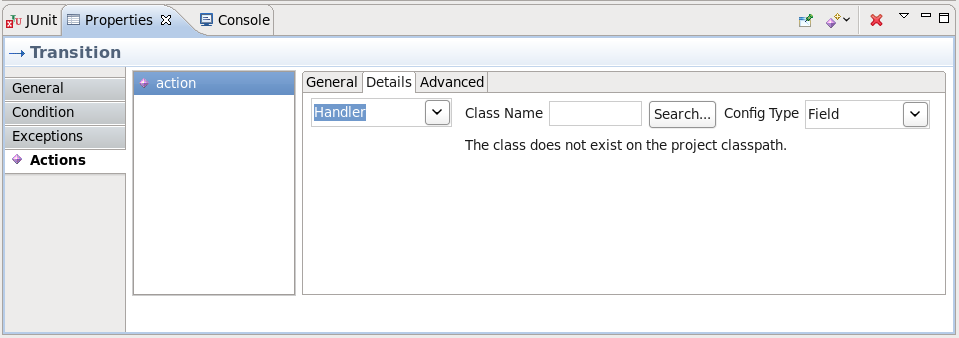 The Details page of an Action Configuration Dialog