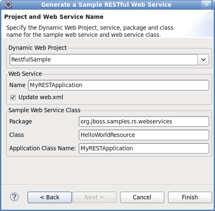 Generate a Sample RESTful Web Service - Project and Web Service Name