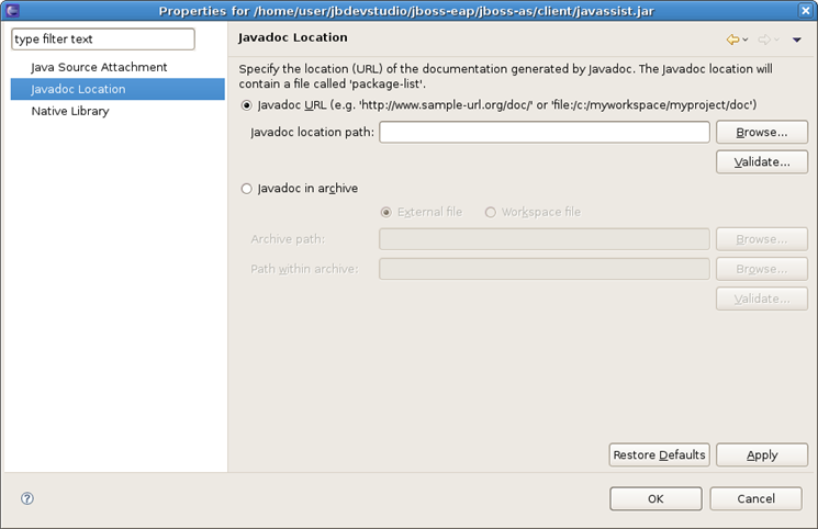 Classpath Container: Javadoc Location