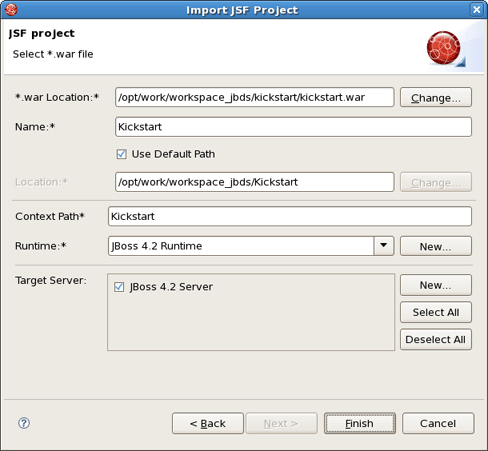 The JSF Project From *.war Import Wizard