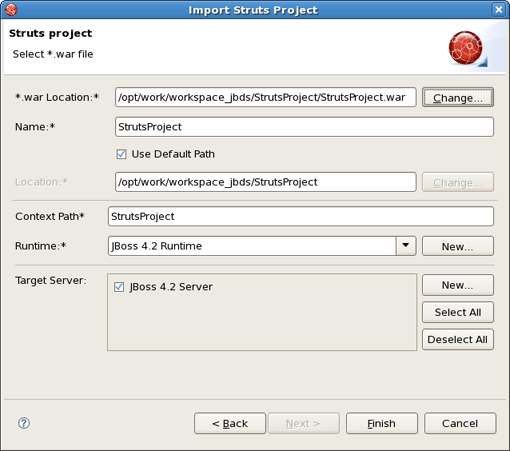 The Struts Project From *.war Import Wizard