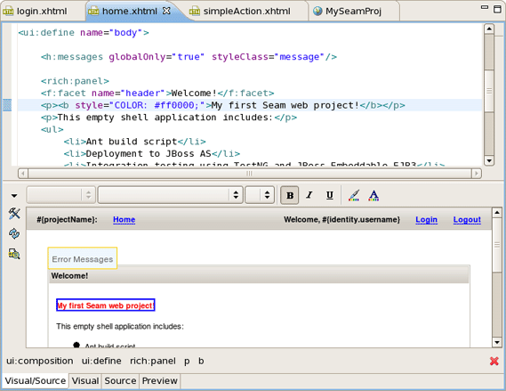 Making Changes in the Visual Editor