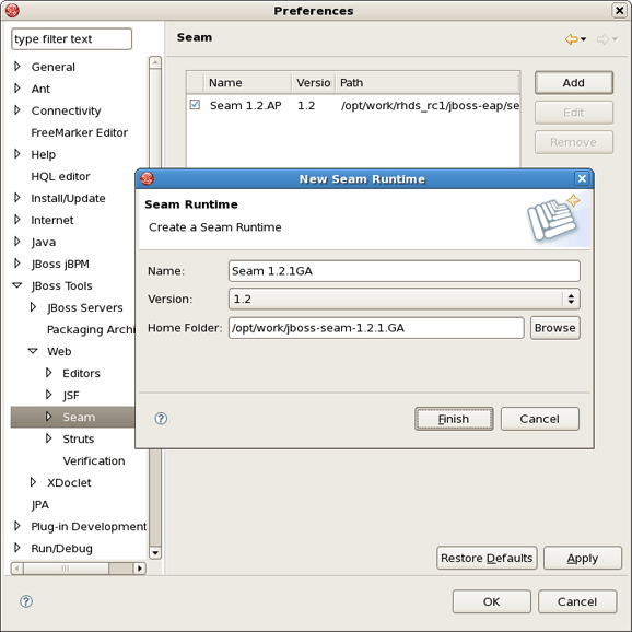 Add New Seam Runtime