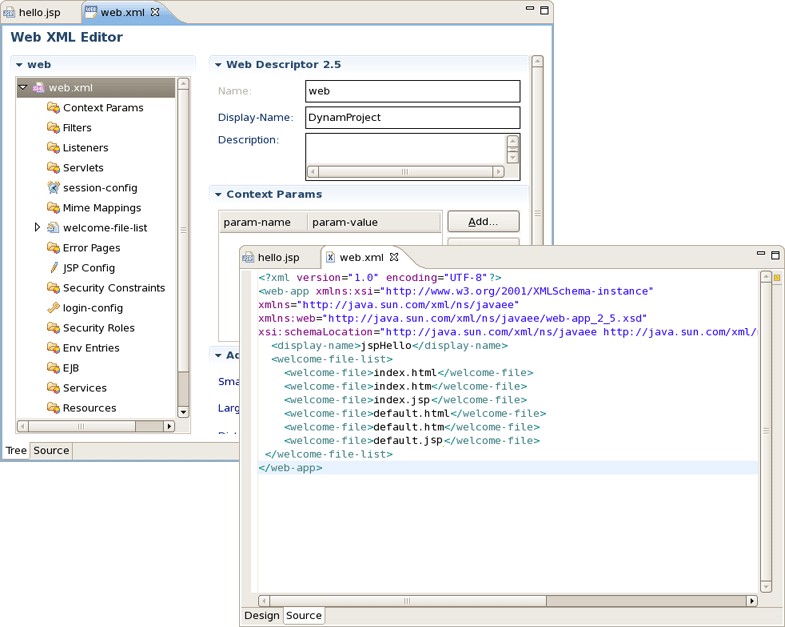 Web.xml in Design and Source Mode