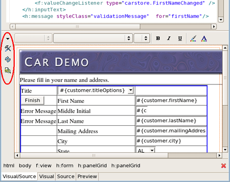Visual Page Editor Buttons