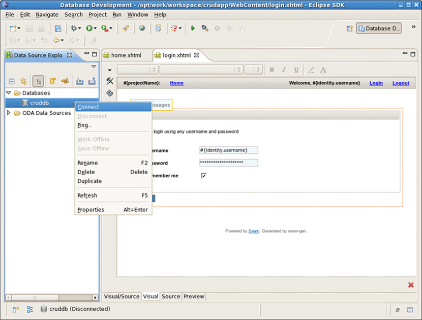Connecting to the CRUDDB database