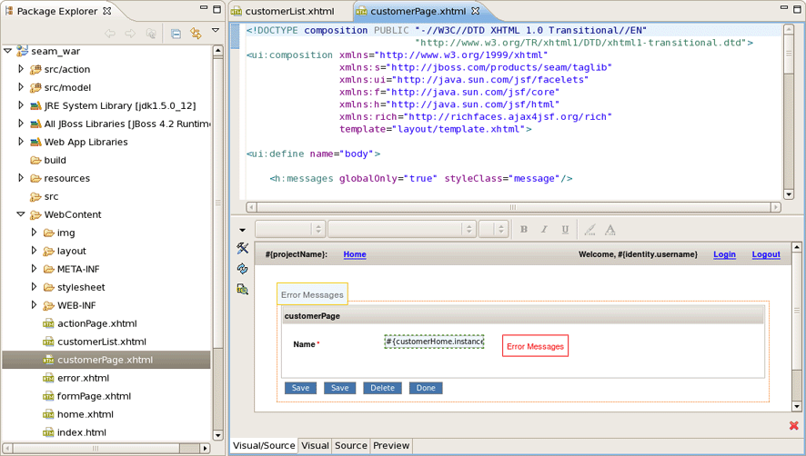 Entity Page in JBoss Tools HTML Editor.