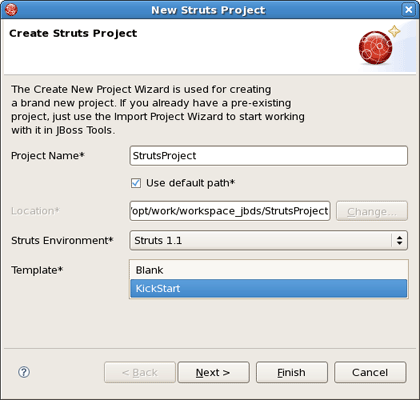 Choosing Struts Template