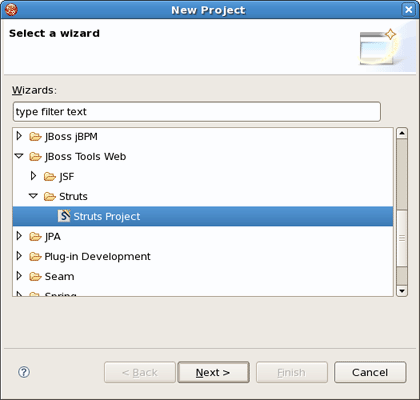 Selecting Struts Wizard