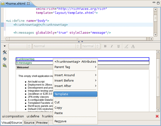Calling Template Dialog