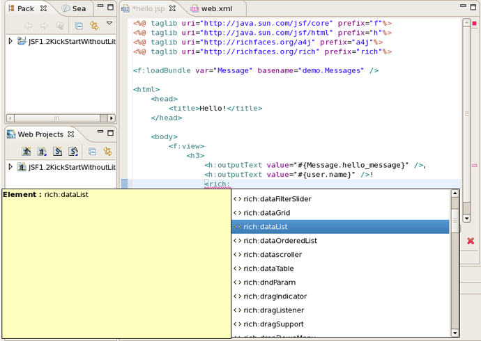 Content Assist for RichFaces Components