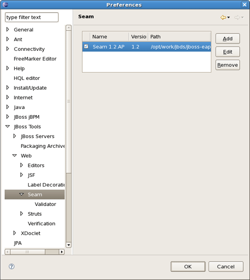Seam Preferences Page