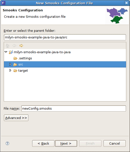 Choosing the configuration file container and the file name