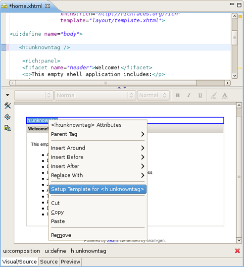 Calling Template Dialog