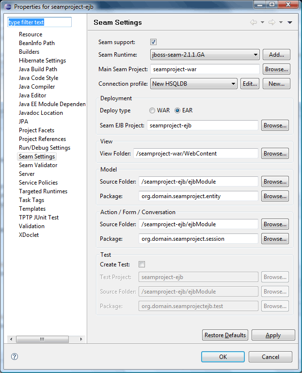 Adding Seam Support to EJB Project