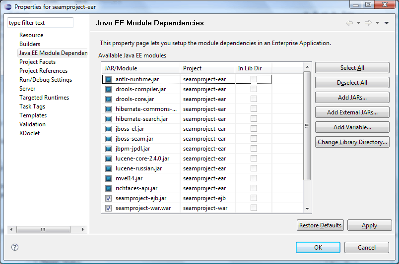 Java EE Module Dependencies