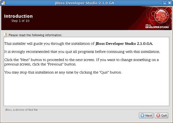 JBoss Developer Studio Installation Wizard