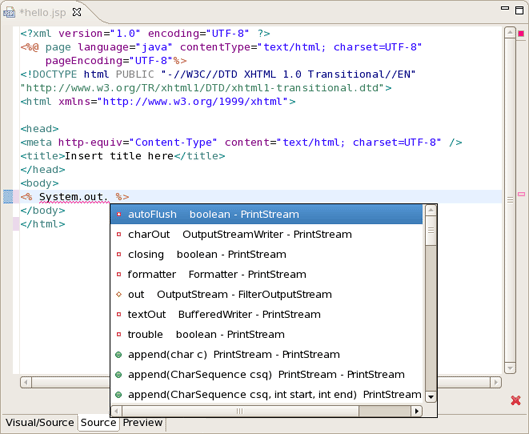 Content Assist in JSP Page