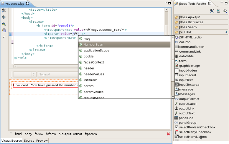 Code Assist for <f:param>