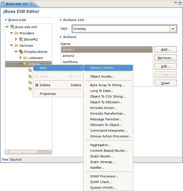 Adding New Action in the Tree View