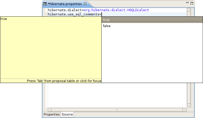 Content Assist in the Source view