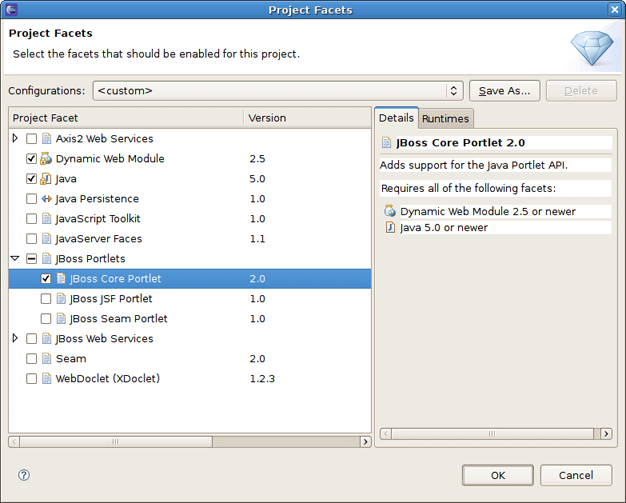 Enabling the Portlet Facet