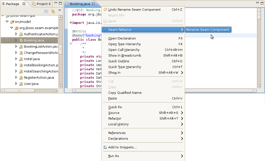 Opening Refactoring wizard in Java Editor