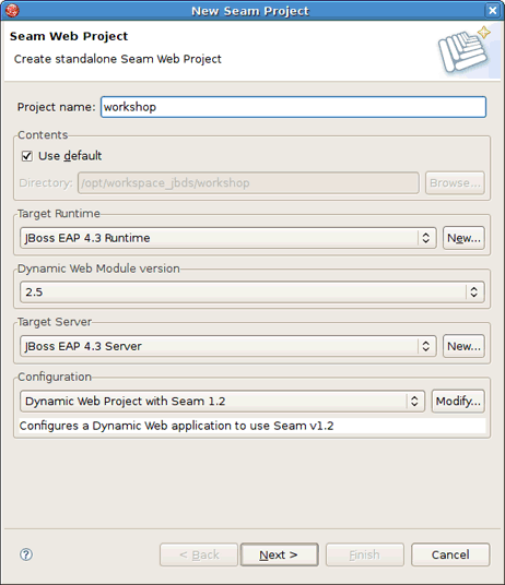 New Seam Project Wizard