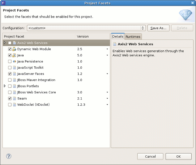Project Facets Specifying