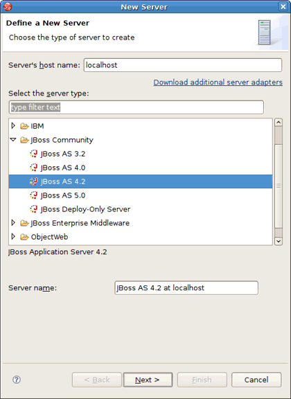 Selecting Server Name and Server Type