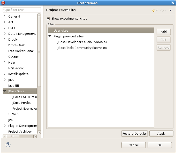 Project Examples Preferences