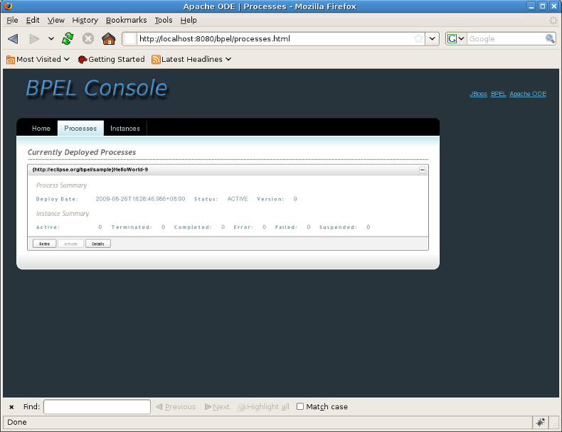 The BPEL console