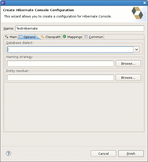 Options Tab of the Console Configuration Wizard