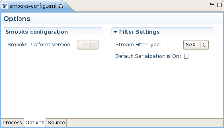 Options tab of the Smooks Configuration File editor