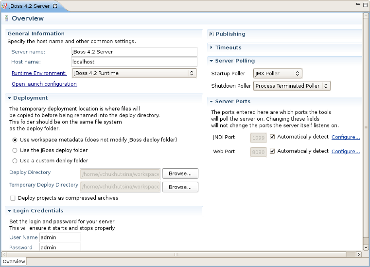 Preferences Page for the Chosen Server