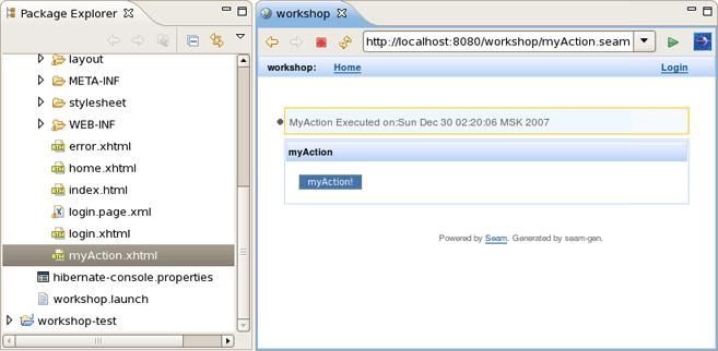 Seam Action in a Web Browser