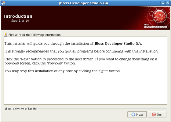 JBoss Developer Studio Installation Wizard