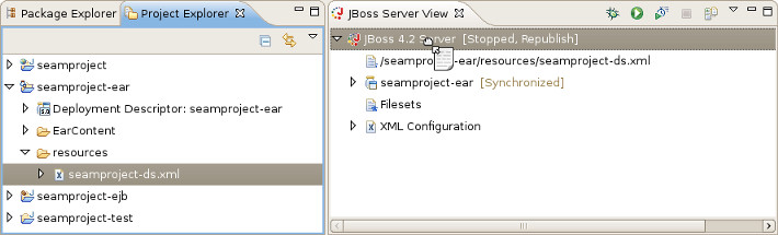 Dragging to the JBoss Server View
